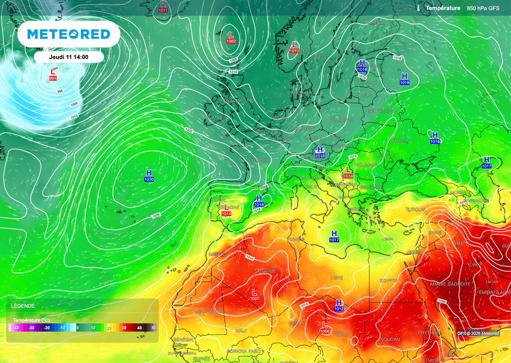 C'est un flux de nord-ouest à nord qui est envisagé par le modèle GFS. C'est un flux de nord-ouest à nord qui est envisagé par le modèle GFS.