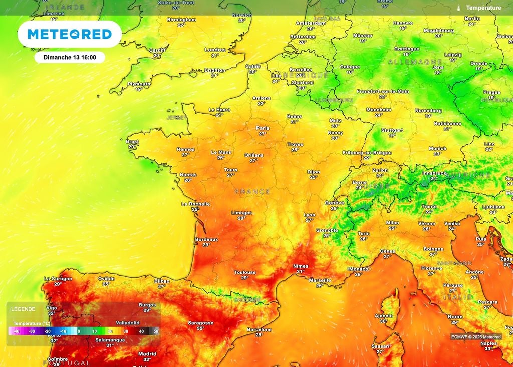 Une chaleur modérée à localement forte sur une grande partie du pays. Une chaleur modérée à localement forte sur une grande partie du pays.