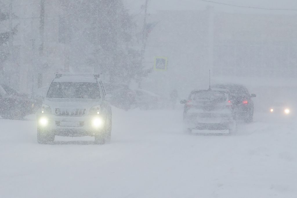 poor visibility on the road during a snowfall