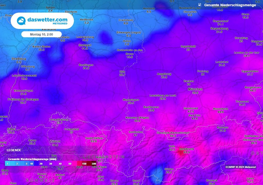 regenmengen, montagfrüh, ecmwf regenmengen, montagfrüh, ecmwf