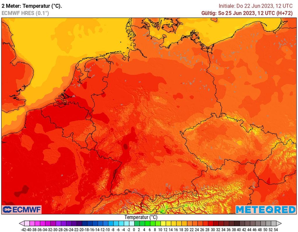 Am kommenden Sonntag wird es schon wieder sehr warm bis heiß. Das sagt die Prognose des ECMWF.