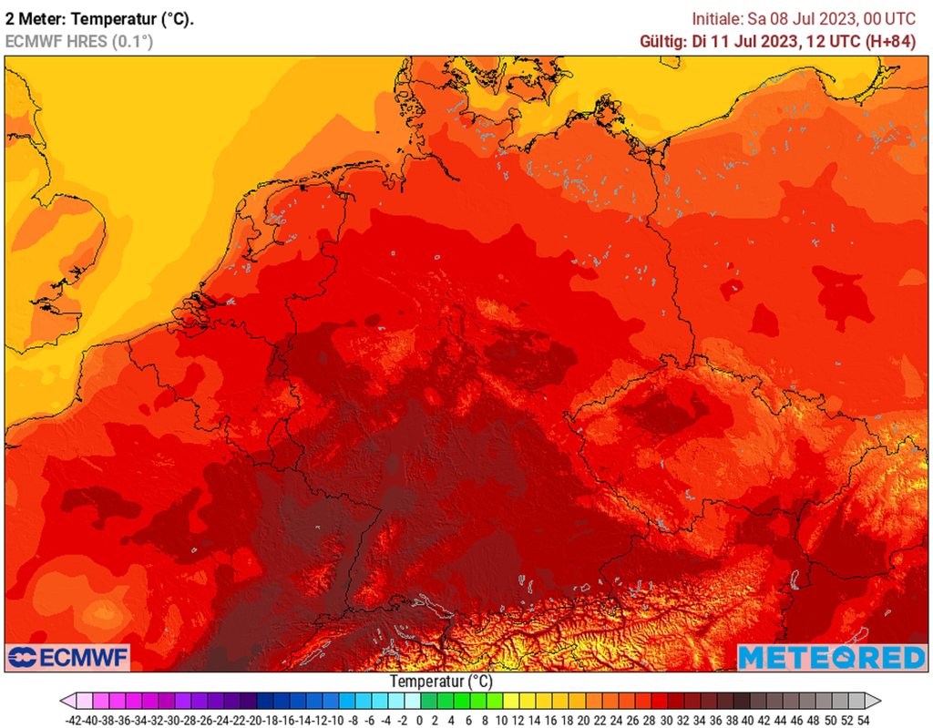 Hitze Die Hitze könnte am Dienstag nochmal neue Spitzenwerte erreichen. Im Südwesten scheint sogar die 40 °C Marke nicht völlig ausgeschlossen.