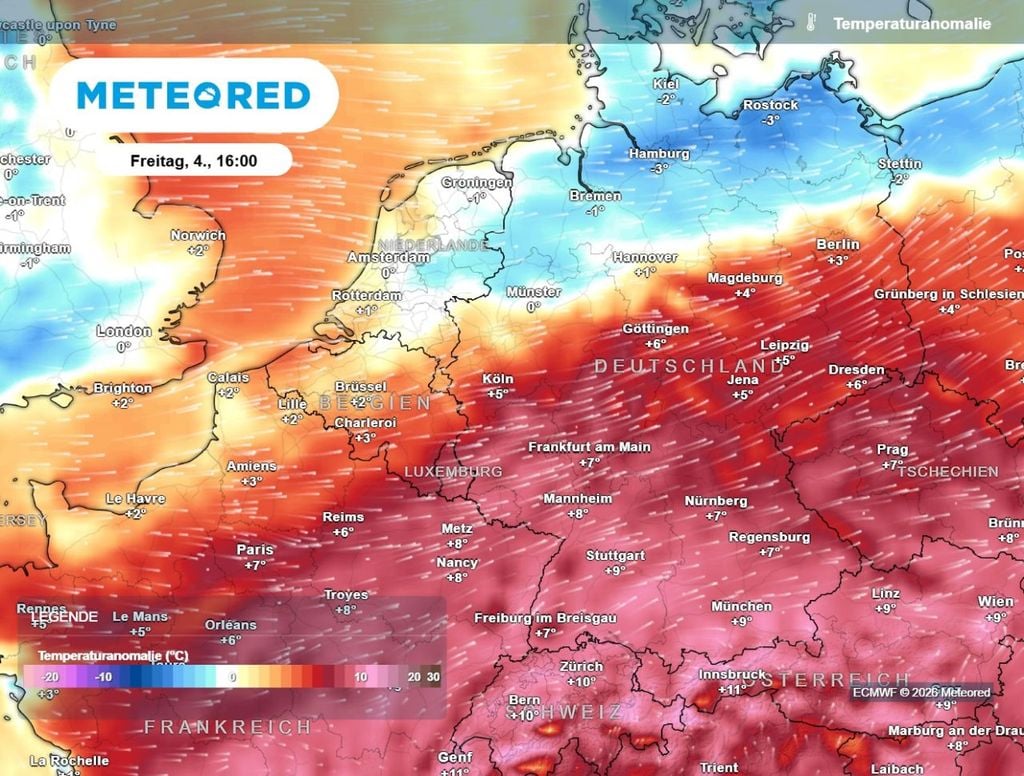 Was für eine Wettergrenze: Am Freitag ist es im Norden "zu kühl" für die Jahreszeit und im Süden deutlich "zu warm".