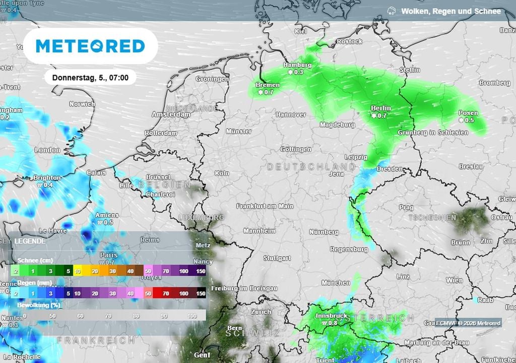 Schnee- und Eisregenfront in der Nacht auf Donnerstag. Der Osten könnte gefährlich glatt werden.