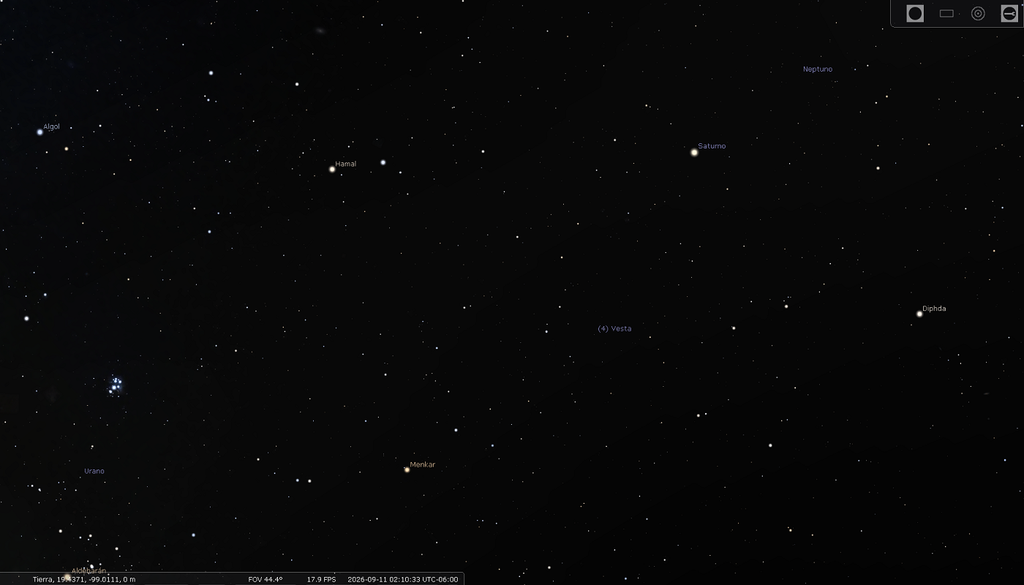 Posiciones de Urano y Neptuno junto al planeta Saturno que es el más visible de los 3.