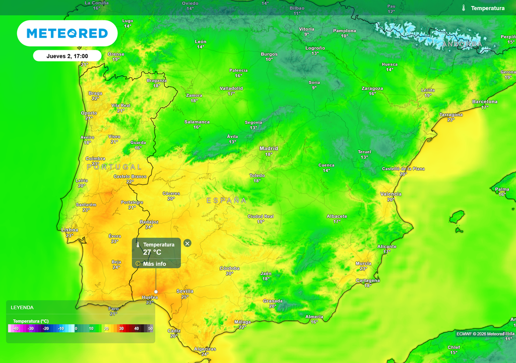 A lo largo de la semana se rozarán los 30 ºC en puntos del suroeste peninsular.