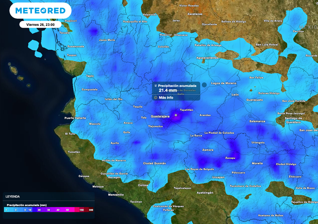 Los acumulados de lluvias más importantes serán al centro y este del Jalisco.