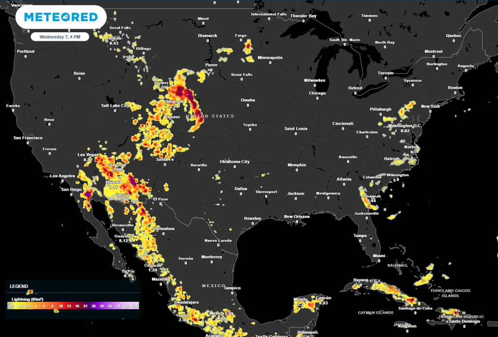 Lightning activity forecast for 4 PM Wednesday.