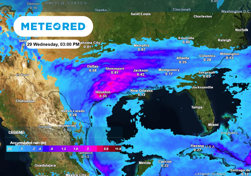 The forecast of total rainfall through Wednesday afternoon.