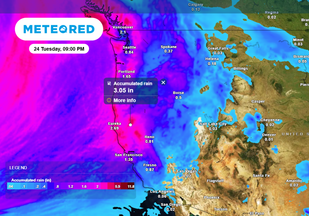 The total rainfall forecast through Tuesday night shows a wet start to the week in the west.