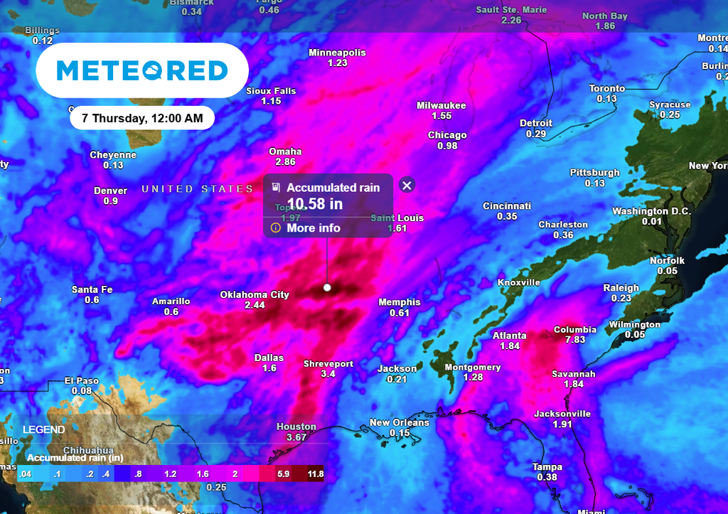 Total rainfall forecast from Saturday through Wednesday has heavy rain in the central U.S.