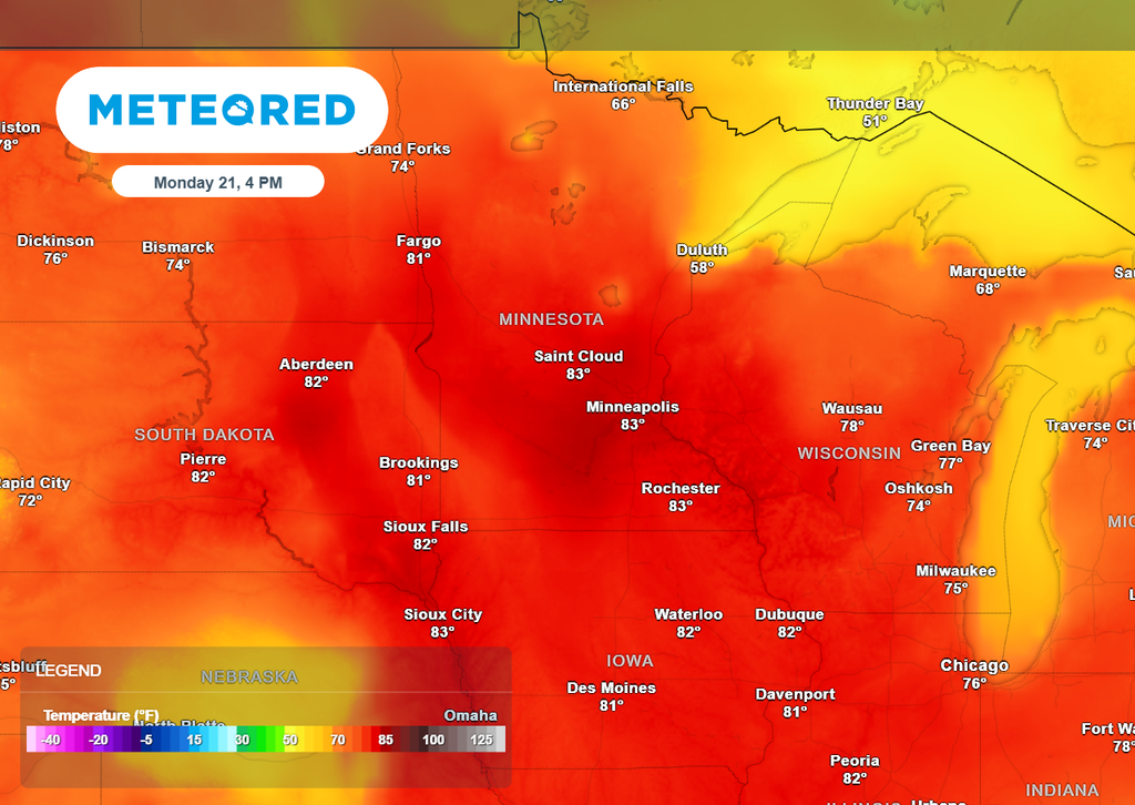 Afternoon temperatures in the northern plains on Monday will be more like summer than fall.