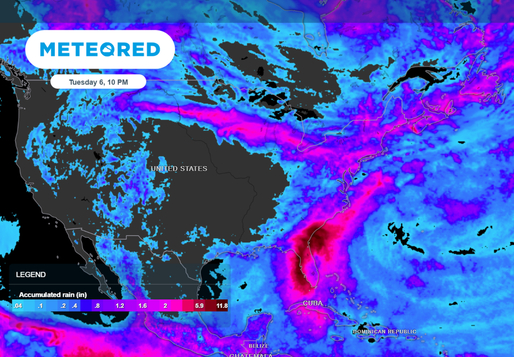 Total rainfall forecast through Tuesday has torrential rain in Florida and the Carolinas.