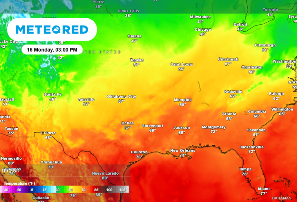 Forecast temperatures for 3 pm Monday shows a warm start to the week for most of the country.