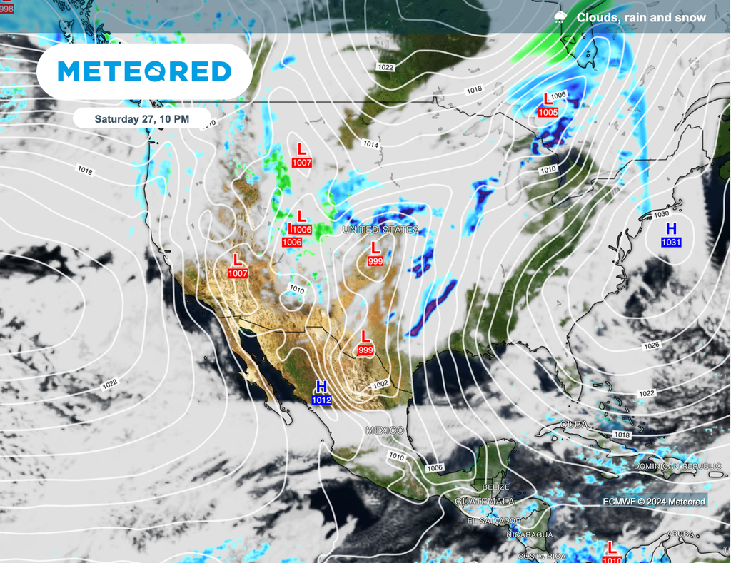 Clouds, rain and snow map