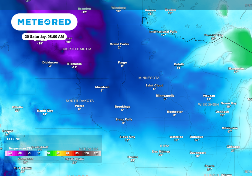 Bitter cold settles southward Saturday morning in the central U.S.