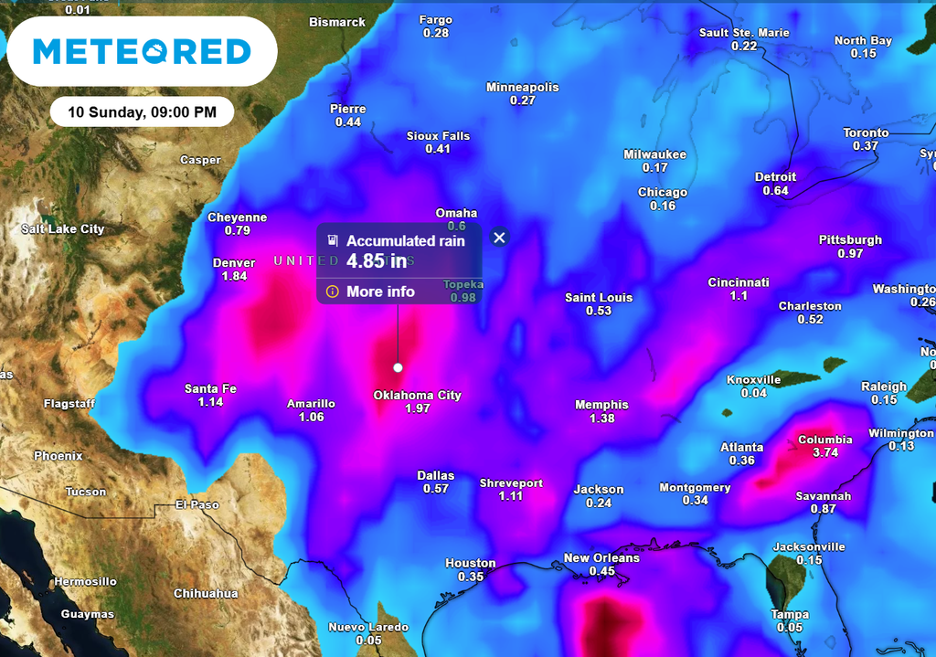 Forecast of total rainfall through Sunday evening has heaviest rain in central U.S.