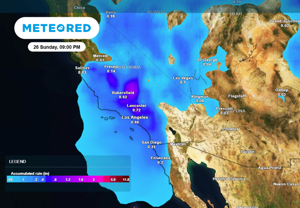 The forecast for rainfall through this weekend in southern California.