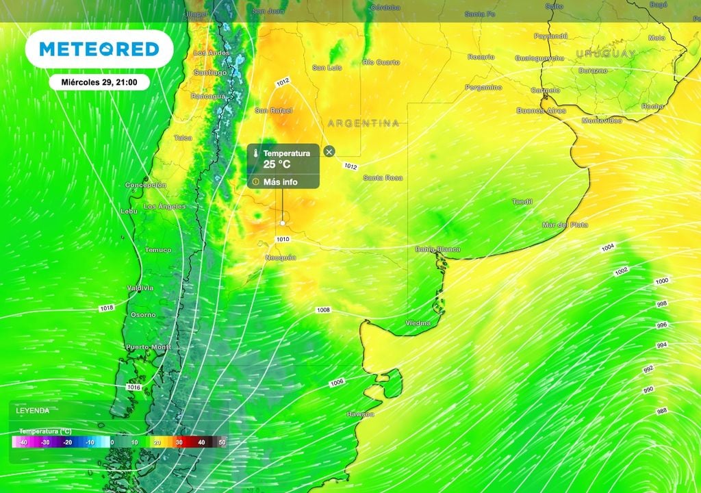 Las temperaturas más elevadas se anotarán en el noroeste de la Patagonia durante el miércoles con valores, en la zona de Catriel - Río Negro, que rozarán los 25 ºC.