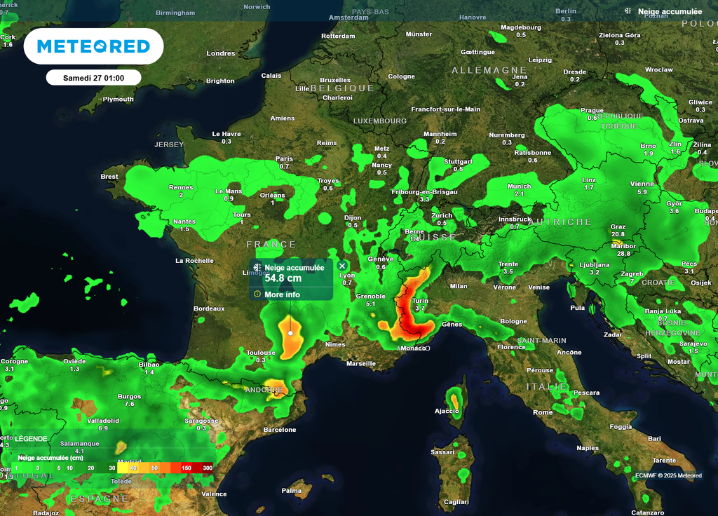 Neige accumulée vendredi 26 décembre France Neige accumulée vendredi 26 décembre France
