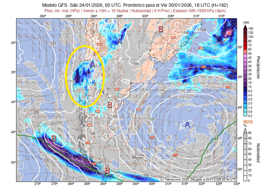 Por el momento, los modelos de pronósticos proyectan escenarios donde las lluvias caerían dispersas tanto en sectores costeros, como de valles y también de cordillera.