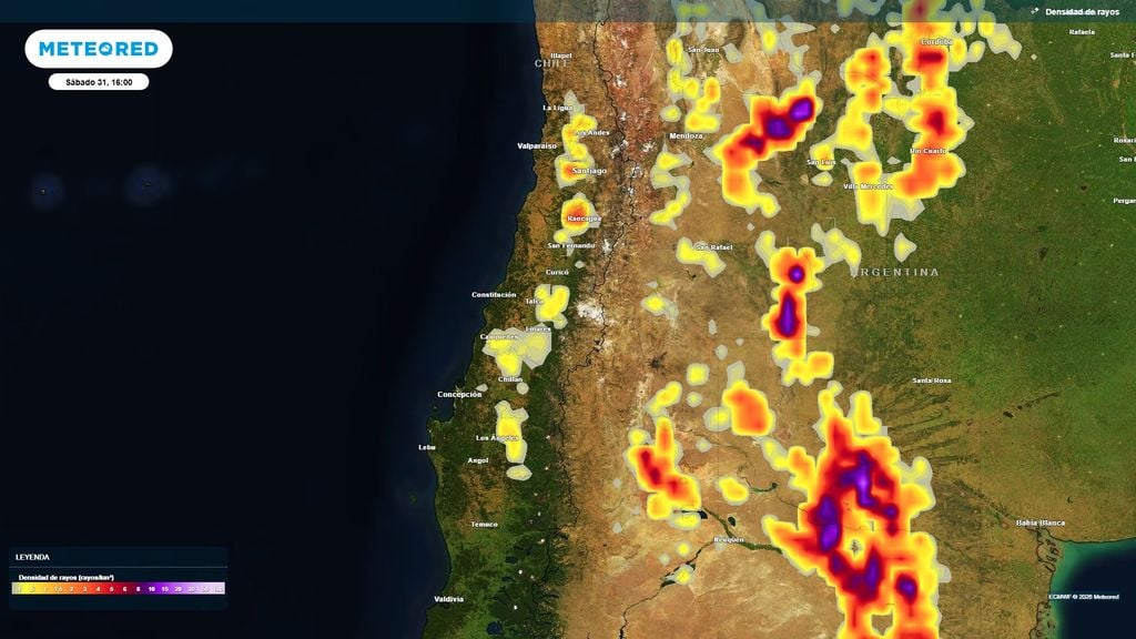 Las tormentas serán intensas en la tarde del sábado sobre los valles de la zona central de Chile.