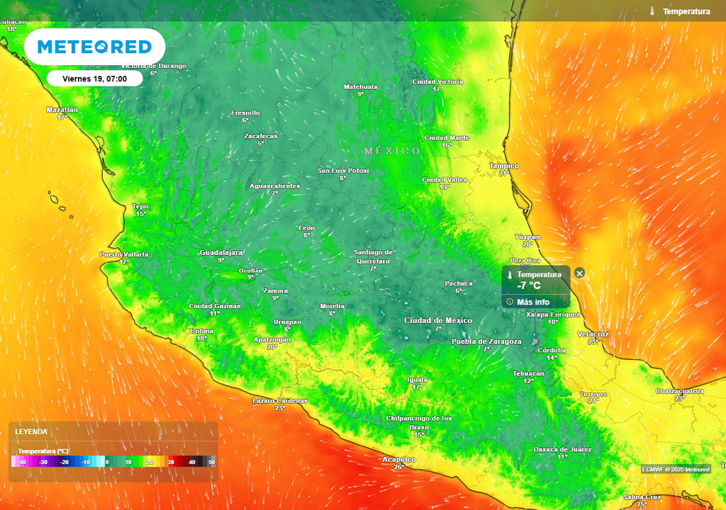 Pronóstico de temperaturas en grados Celsius