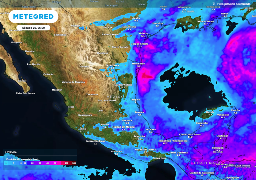 Pronóstico de lluvias acumuladas en milímetros