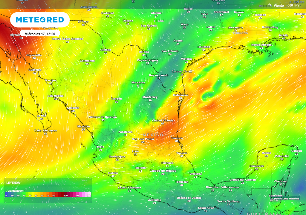 Pronóstico de viento a 5 km sobre la superficie