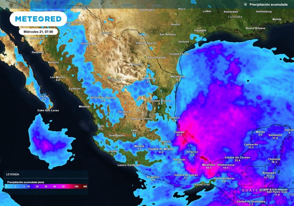 Pronóstico de precipitaciones en milímetros Lluvias dispersas de 10-50 mm en el oriente, sureste, centro y sur del país por vaguadas, sin que haya amenaza ciclónica, mientras se disipa el frente frío 2.