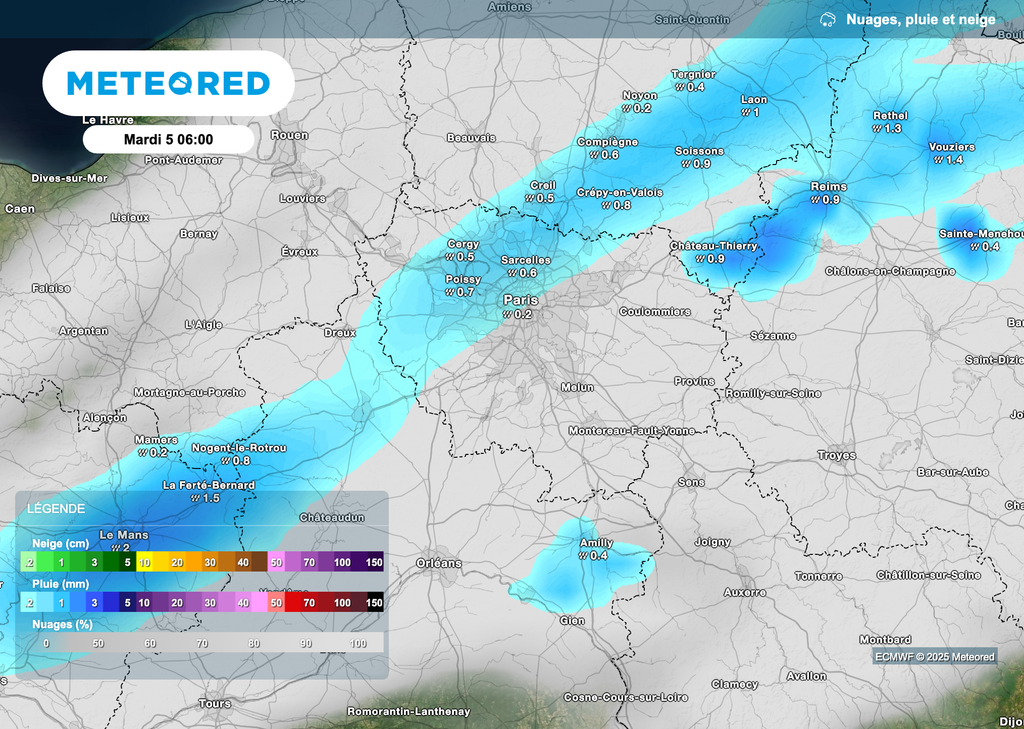 Une perturbation de faible activité attendue demain matin en région parisienne.
