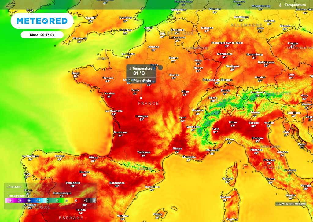 Chaleur forte possible aussi au nord. Chaleur forte possible aussi au nord.