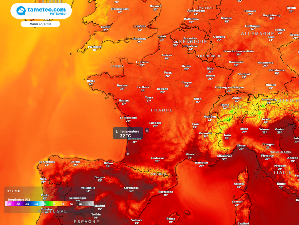 Mardi après-midi, la barre des 30°C sera régulièrement franchie dans les régions de la moitié sud. Mardi après-midi, la barre des 30°C sera régulièrement franchie dans les régions de la moitié sud.