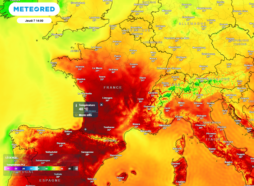 Des pointes à 40°C seront localement possibles dans le sud-ouest en milieu de semaine.