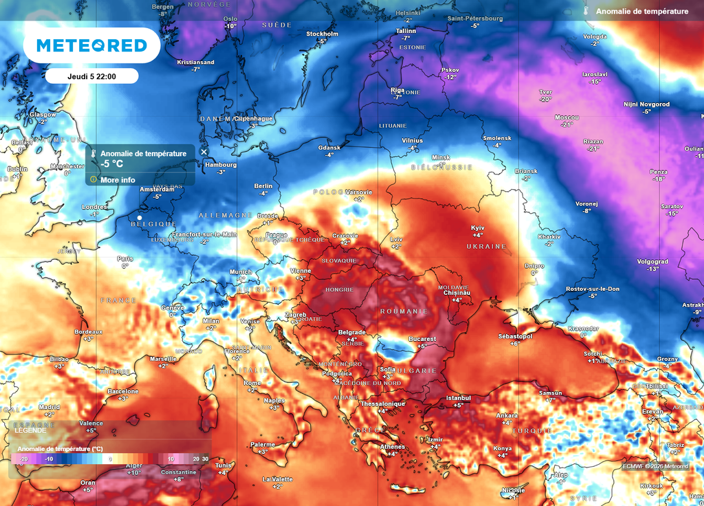 Jeudi 5 février, de l'air plus froid pourrait concerner les régions Hauts-de-France et Grand-Est, les plus proches des frontières.
