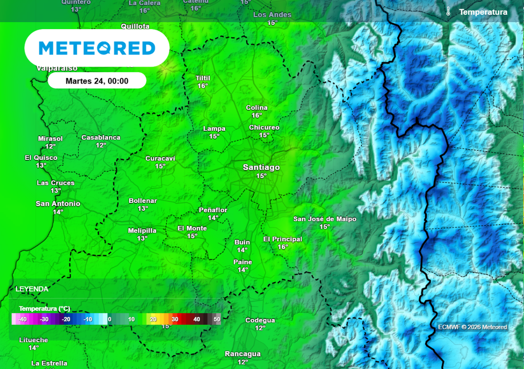 Noches más frecas en la RM: durante la medianoche del martes (24) las temperaturas rondarían cercanas a los 13 °C en algunas zonas de la región.
