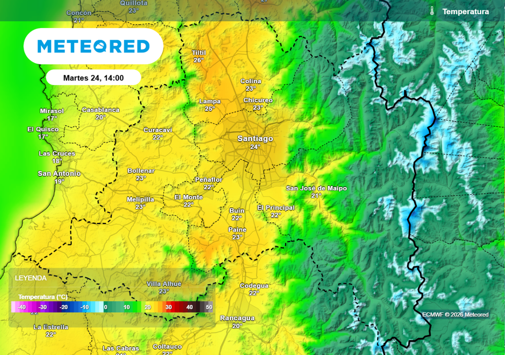 Este martes las máximas se moverian alrededor de 24 °C en Quinta Normal.