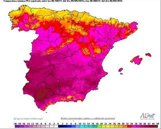 Valores extremos de temperatura de los días 4-6 de septiembre 2016