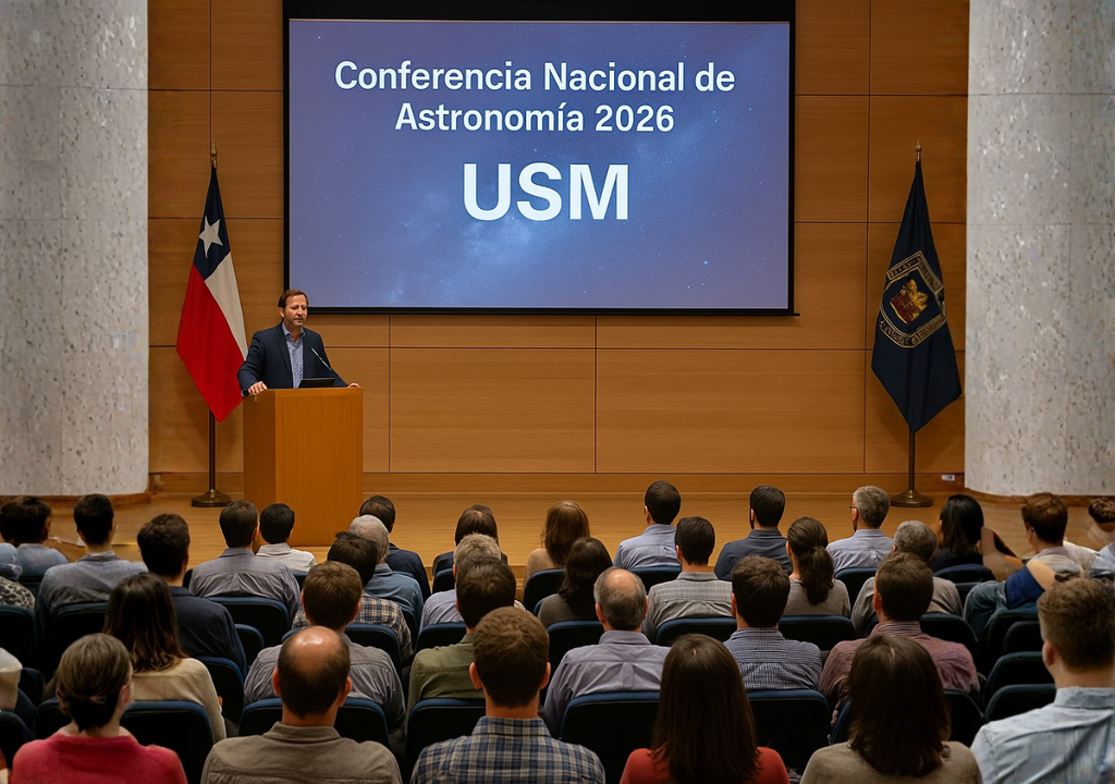 Imagen referencial de una conferencia científica en la Universidad Técnica Federico Santa María, representando la futura sede de la Conferencia Nacional de Astronomía 2026.