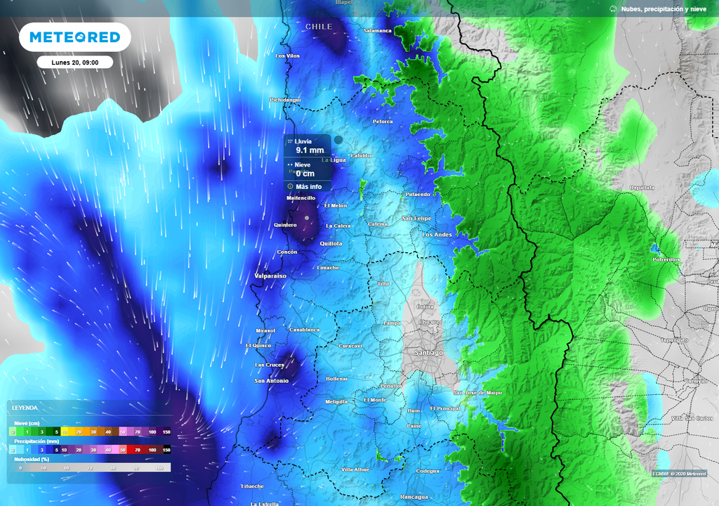 Las lluvias se registrarán el lunes en la Región de Valparaíso, con mayor intensidad en sectores costeros y precordilleranos.