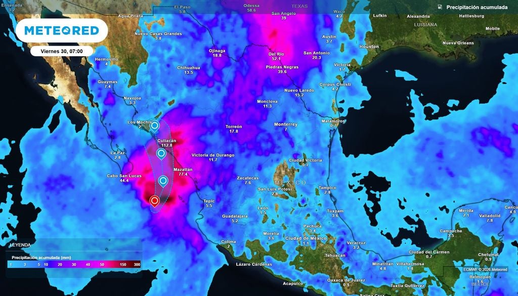 Pronóstico de precipitaciones en milímetros Remanentes de Vance ocasionarán lluvias fuertes a intensas de 50-70 mm o mayores en estados del occidente y norte, beneficiando bosques y cuerpos de agua.