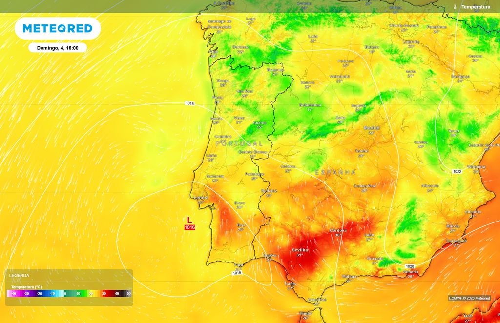 Uma nova descida térmica marcará o domingo em Portugal O ECMWF projeta apenas 15 ºC na Guarda e cerca de 20 a 21 ºC em várias cidades do Norte e Centro na tarde de domingo, após o aquecimento de sexta-feira.