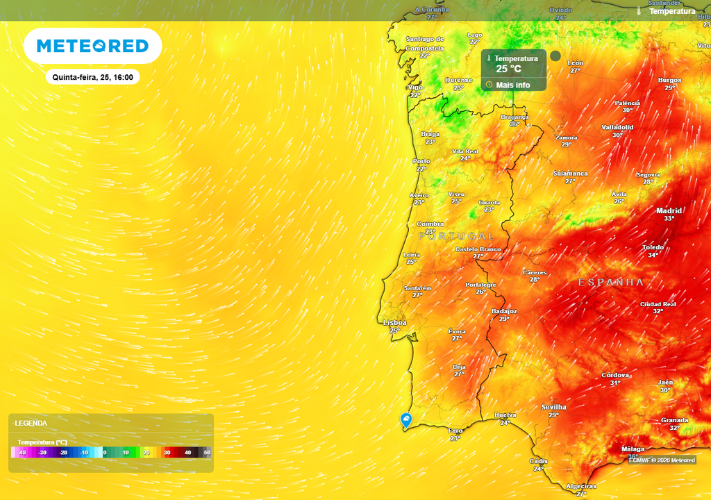 Na quinta-feira, 25 de junho, prevê-se que as temperaturas máximas sofram uma descida ainda mais acentuada em grande parte do país.