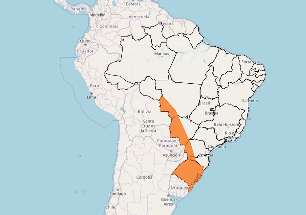Mapa de alerta de perigo devido à vendaval emitido pelo INMET ilustra região que será afetada pelas rajadas fortes de vento. Recomenda-se cautela, pois há risco de grandes transtornos.