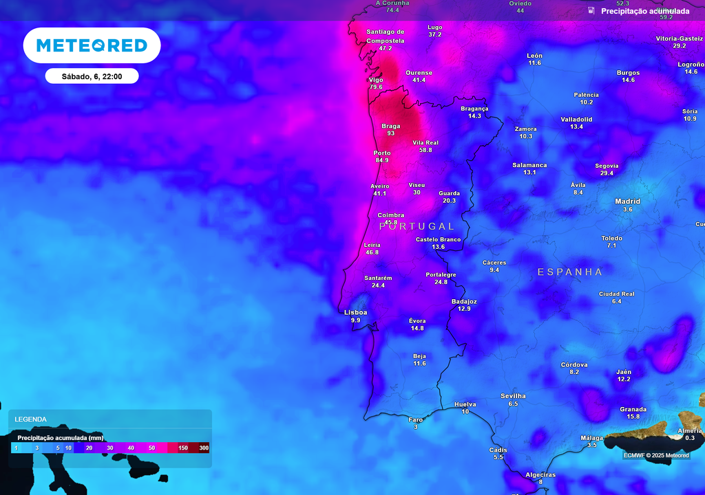 Mapa atmosférico: Precipitação acumulada Mapa atmosférico: Precipitação acumulada