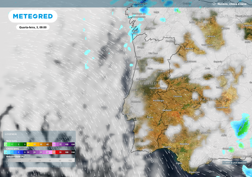 Mapa atmosferico: chuva e nuvens Mapa atmosferico: chuva e nuvens