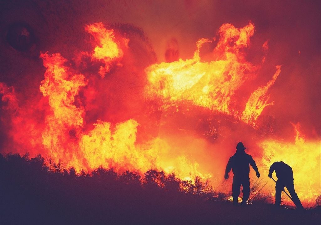 Bombeiros combatem incêndio rural