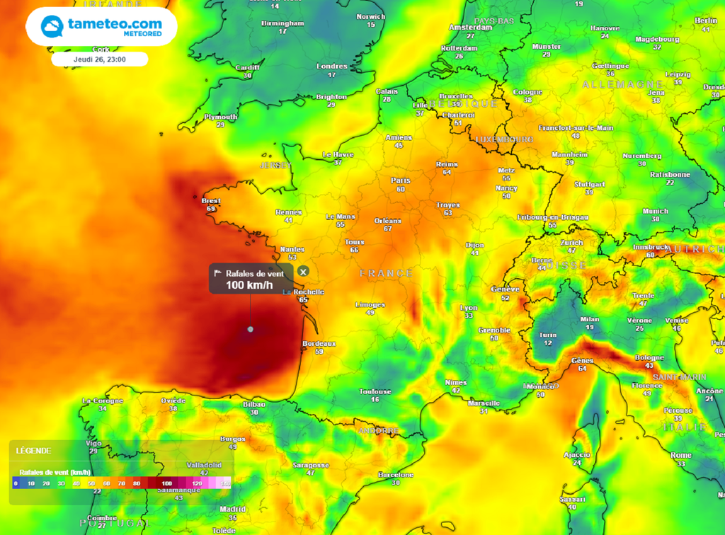 Dans la nuit de jeudi à vendredi, un creusement secondaire sera responsable d'un nouveau renforcement du vent sur les côtes de l'ouest.