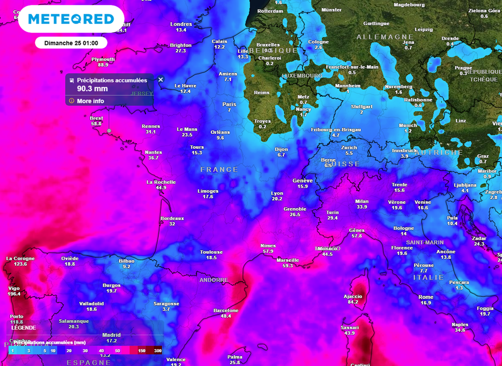 Les cumuls de pluies seront parfois importants dans l'ouest et le sud du pays.