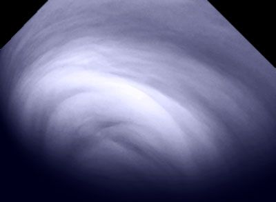 Detalle de las estructuras de nubes cerca del polo sur de Venus